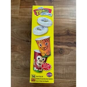 Hefty Zoo Pals 14 Cups & Sip Lids 8oz Discontinued Vintage Assorted Animals- New